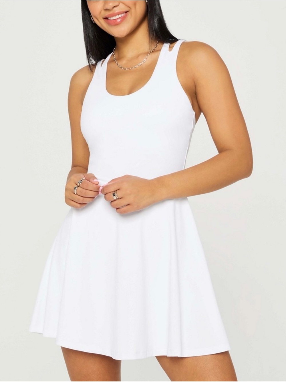 Fabletics White Sleeveless Scoop-Neck Skater Mini Dress